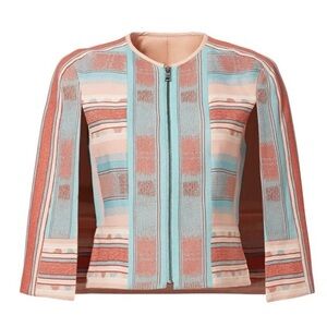 BCBGMAXAZRIA Zachary Jacquard Cape Jacket Pink Clay Stripe S Small